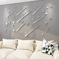 WS167 Mirror meteor 3D acrylic wall sticker bedroom living room TV background wall layout ceiling creative decoration