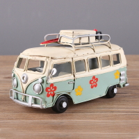 zakka復古鐵皮公交車巴士模型創意家居飾品裝飾擺件工藝品