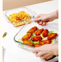 玻璃烤盤家用耐高溫菜盤微波爐專用器皿方盤子可蒸魚焗飯餃子餐盤【步行者戶外生活館】