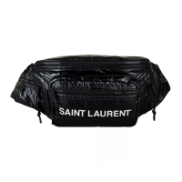 YSL Saint Laurent Nuxx白字LOGO拋光設計尼龍胸腰包(黑)