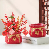 【無名精選】錢袋水泥盆+花泥套組(有排水孔 新年盆栽)
