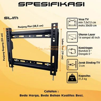 Bracket TV LED LCD 32 40 43 24 21 29 17 14 Inch Dijamin Cocok 14 - 40 In 2 Arah HR1 UT SLIM TCL 14-4