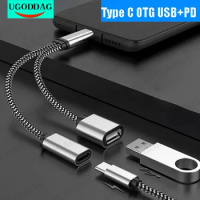 OTG Type C Cable Phone Adapters USB2.0 to USB TypeC Data Converter with PD Charging Port for GoogleTV Chromecast Samsung Adapter