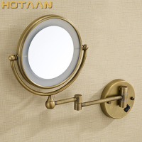 Tembaga antik LED cermin solek cahaya 8 "pusingan dua sisi 3X 1X cermin bilik mandi cermin kosmetik dinding ung pembesar cermin