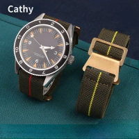 Elastic Nylon Parachute Watch Strap for Holey Aviation Series Seiko Di Rudder Bay Bronze Waterproof Sweat-Proof Watch Band 22mm