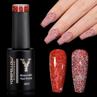 YOKEFELLOW BD01 Holo Shimmers Reflective Glitter Gel Nail Polish Red Semi permanent Gel Varnish with Ultra-sparkly Diamond Dust