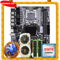 HUANANZHI X58 LGA1366 Motherboard Bundle CPU Intel Xeon X5670 2.93GHz CPU Cooler RAM 8G(2*4G) REG ECC Video Card GTX750Ti 2G