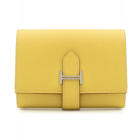 【HERMES 愛馬仕】HERMES Bearn Compact wallet 經典H穿釦防刮短夾 (小雞黃/奶白)