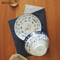 甌龍日式陶瓷碗可愛家用貓咪圖案創意單個碗餐具大號斗笠拉面碗