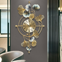 新中式時尚家用客廳輕奢銀杏葉掛鐘創意靜音墻面裝飾鐘表大氣掛表