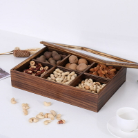 中式新款實木干果盤客廳簡約現代糖果盒木制分格密封堅果盤零食盤
