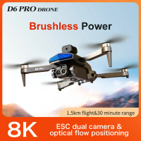 D6 8k kamera ganda motor brushless pencegahan cerdas abu-abu hitam mainan pesawat autonomous Came