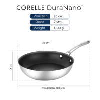 Corelle DuraNano กระทะก้นลึก 26 cm. Wok CBD302