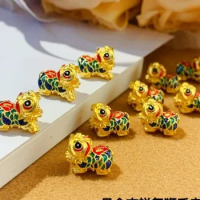 24k pure gold lion charms 999 real gold enamel lions colorful charms fine gold lion dance charms