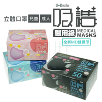 【九元生活百貨】吸護 MD雙鋼印立體醫用口罩/50枚 寬耳帶 無壓條 3層口罩 成人口罩 兒童口罩 台灣製 醫療級 (未滅菌)
