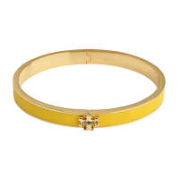 【TORY BURCH】TORY BURCH KIRA黃銅搭配琺瑯雙T金屬LOGO扣式手環(金x黃)