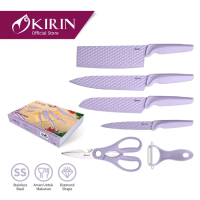 Set Pisau Dapur Stainless steel Kirin 6 in 1 dengan Gunting dan Pengupas Buah - Kitchenware - Knife 