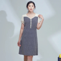 【MEDUSA 曼度莎】現貨-珍珠釦藍色繡花洋裝（M-XL）｜小禮服 禮服洋裝 連身裙(101-23206)