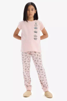 DeFacto Looney Tunes Pajamas Set for Girls - Short Sleeve, Elastic Waist, Long Bottom E2226A825Sm