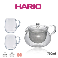 【HARIO】茶茶急須丸形茶壺+圓形馬克玻璃對杯