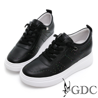 GDC-真皮流線水鑽免綁帶基本素色厚底休閒鞋-黑色