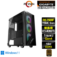 【技嘉平台】R5六核GeForce RTX 4060TI Win11{冰風暴GK17CW}電競電腦(R5-7500F/A620/16G/1TB)
