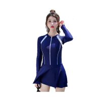 【Biki 比基尼妮】M-XL悅樂長袖拉鍊連身泳衣二件式泳裝(深藍)