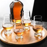 Round Shaped Crystal Lead-Free Brandy Tasting Whiskey Glass Cups with Wooden Support Drinkware Wine Glass Mugs