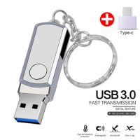 Stainless Steel USB 3.0 Pen Drive 128GB USB Flash Drive 8GB 16GB 32GB 64GB Pendrive Memoria USB with Keychain for Type C phone