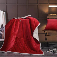 Pillow Blanket 2 in 1 Warm Solid Red Grey Foldable Patchwork Lamb Cashmere Quilt Home Office Car Throw Cushion