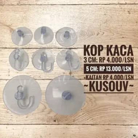 Kop Kaca/Tempelan Kaca/Gantungan Kaca Karet Bening Kop 3 CM + Pengait