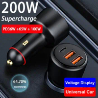 200W USB C Car Charger 3-Port 100W Fast Charging + 65W Supervooc 2.0 +PD 36W Quick Charger For IPhone 13 HONOR OPPO