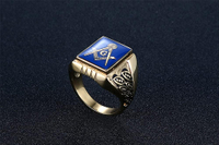 สแตนเลสสตีลทอง Freemason Masonic signet แหวน BLUE Master Mason BIKER band เครื่องประดับ gifts
