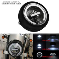 Motorcycle 6.5'' Vintage LED Headlamp Cafe Racer Headlight With Angel Eyes Light White Light For Harley Cafe Racer Dyna Touring
