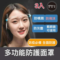 摩達客 透明眼鏡式防疫面罩三入優惠組(成人隔離防護面罩/全臉防飛沫)