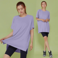 【STL】韓國 FreshUp 抗UV 防曬 寬鬆 長版 女 運動機能 短袖上衣 快乾 涼感 前短後長(SweetPurple甜美紫)