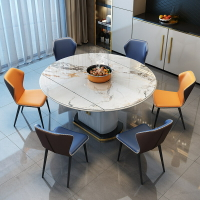 餐臺 餐桌 餐桌帶子簡約家用6人8人飯桌椅組合意式輕奢可伸縮方桌圓桌