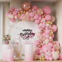 Macaron Pink Balloon Garland Arch Kit Kids Happy Birthday Metal Rose Gold Confetti Balloons Wedding Party Baby Shower Decoration