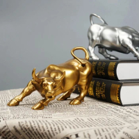 Wall Street Bull Statue Ornament Stock Market Mascot Golden OX Sculpture Nordic Animal Resin Figurine Home Office Decoration