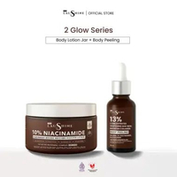 Laushine - 2 Glow Series - Paket Bundling Body Lotion Jar + Skin Booster Body Peeling - 9D Hyaluroni