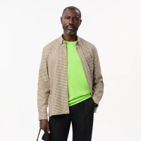 【LACOSTE】男裝-棉混紡格子長袖外套式襯衫(卡其格紋)