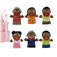 Family Hand Puppets Black Puppets For Kids 6pcs Multicultural Family Members Theater Puppets With Movable Mouth For Storytelling