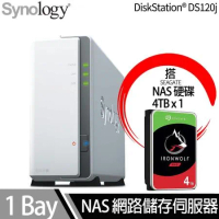 Synology群暉科技 DS120j NAS 搭 Seagate IronWolf 4TB NAS專用硬碟 x 1