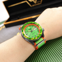 SEIKO 精工 限量款 5 Sports 機械錶 快打旋風 布蘭卡 尼龍帆布手錶-橘綠色/41mm