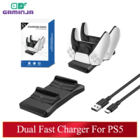 GAMINJA Charger For PlayStation5 Wireless Controller Type-C USB Dual Fast Charging Dock Station For PS5 Joystick Gamepads