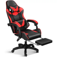Office Computer Ergonomic Video Game Chair with Footrest and Lumbar Support, Red/Black