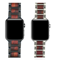 Strap For Apple watch band 44mm 40mm iWatch series 6 5 4 3 band 42mm 38mm Natural Red Sandalwood+Stainless steel correa bracelet