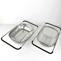 外貿果籃水槽瀝水籃子304不銹鋼廚房可伸縮濾水水果洗菜籃碗碟架