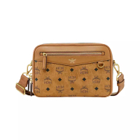 MCM Small Diamond Visetos Camera Bag Cognac