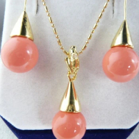free shipping 00495 Sallei natural nanyang pearl 12mm pink coral pendant drop earring shell bead revision set